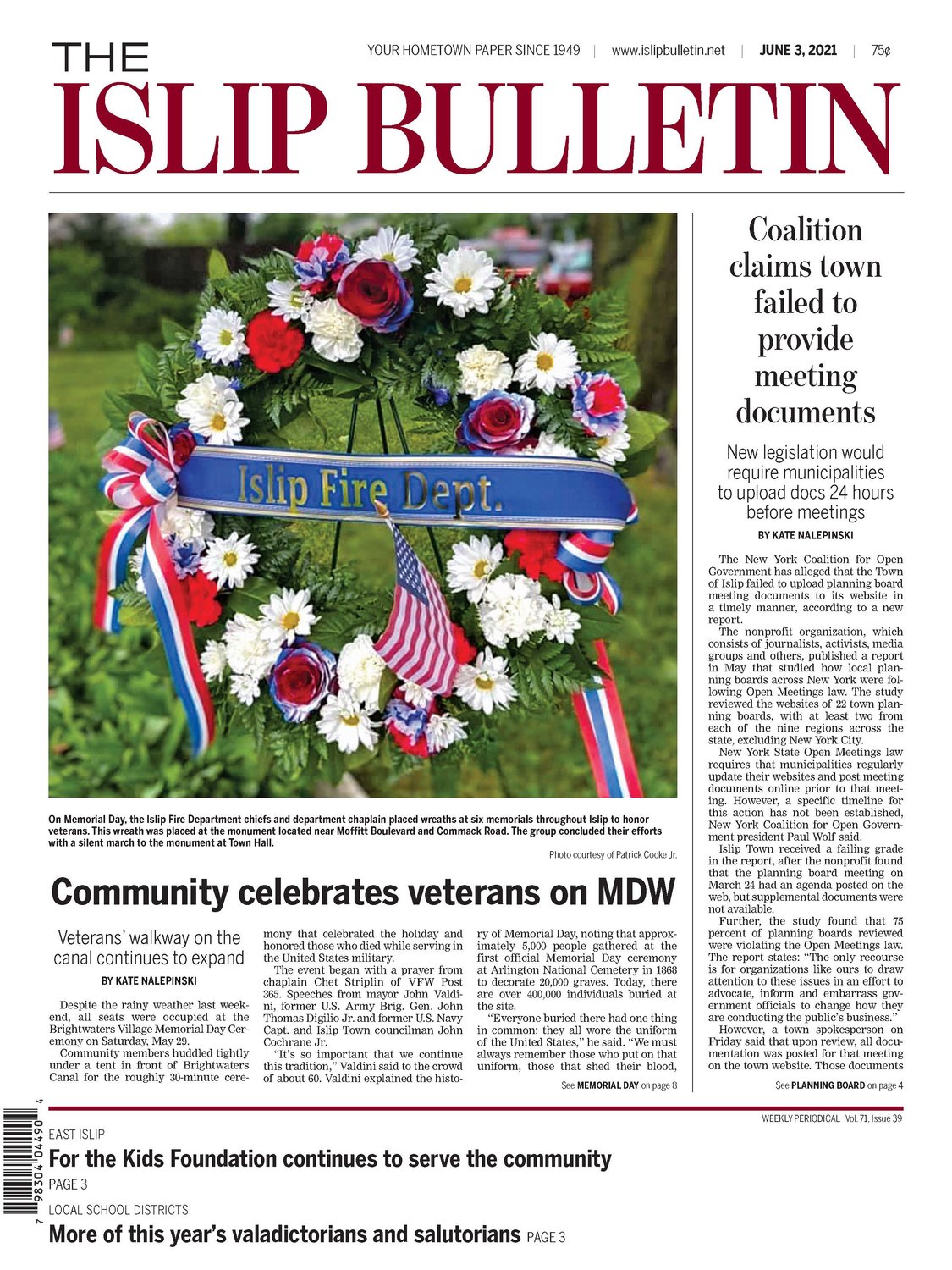 June
This month, the town looked reduced building setbacks for Tritec, EI baseball started the season with a shutout, and the community celebrated veterans on Memorial Day. Rock City Dogs opened and we reviewed it, and EI Board of Education results had a tabulation error.